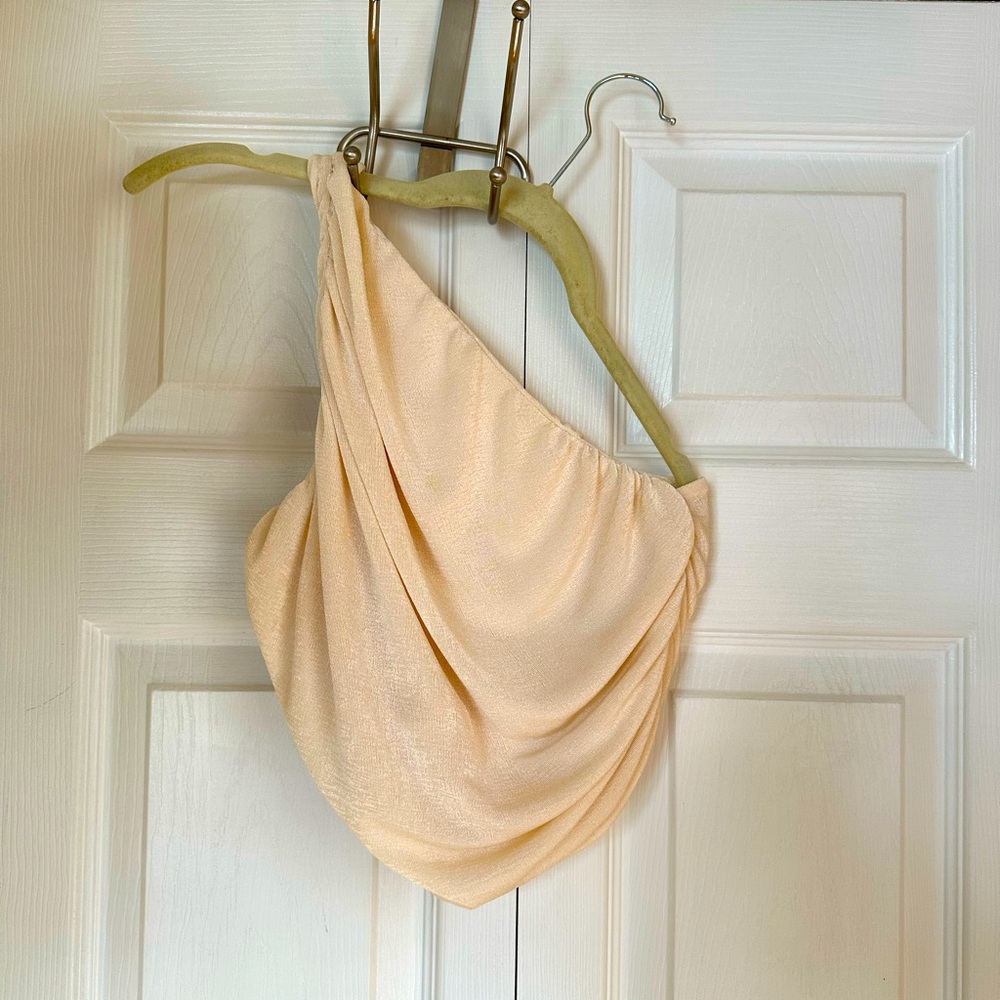 One Shoulder Cream Crop Top, sz S